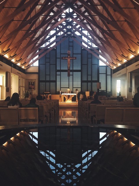 GVSU Catholics during Eucharistic adoration at St. Luke University Church, Allendale