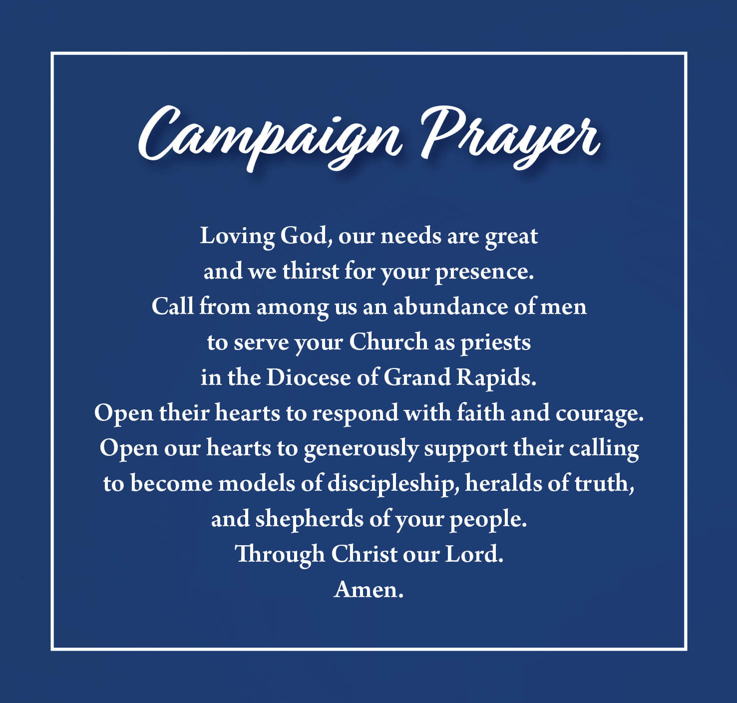 graphic of campaign prayer for Our Shepherds - Our Future