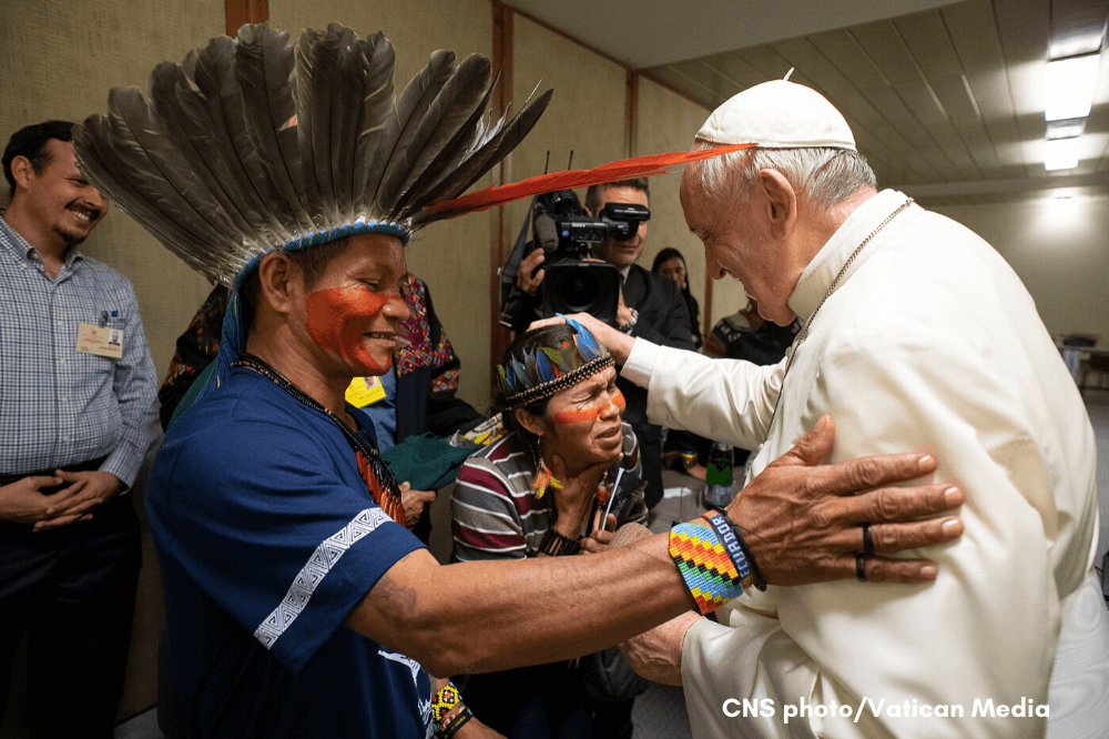 Pope Francis meets indigenous people during Amazon Synod