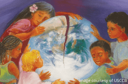 laudato-si-zoom-series-calendar USCCB Laudato Si' image, children hugging planet