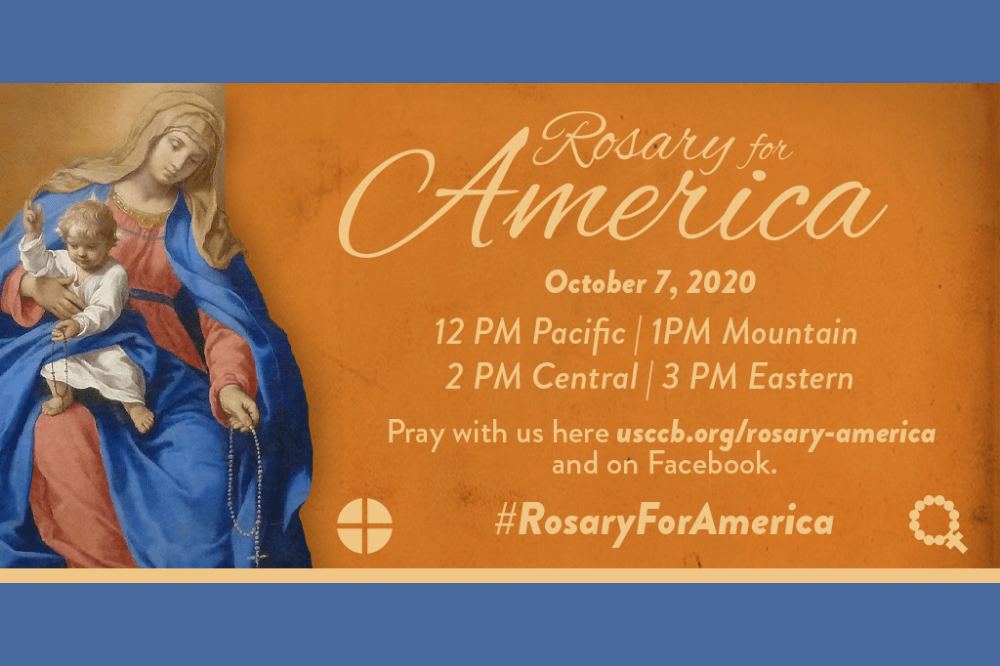 Rosary for America graphic from USCCB featuring Mary and Jesus