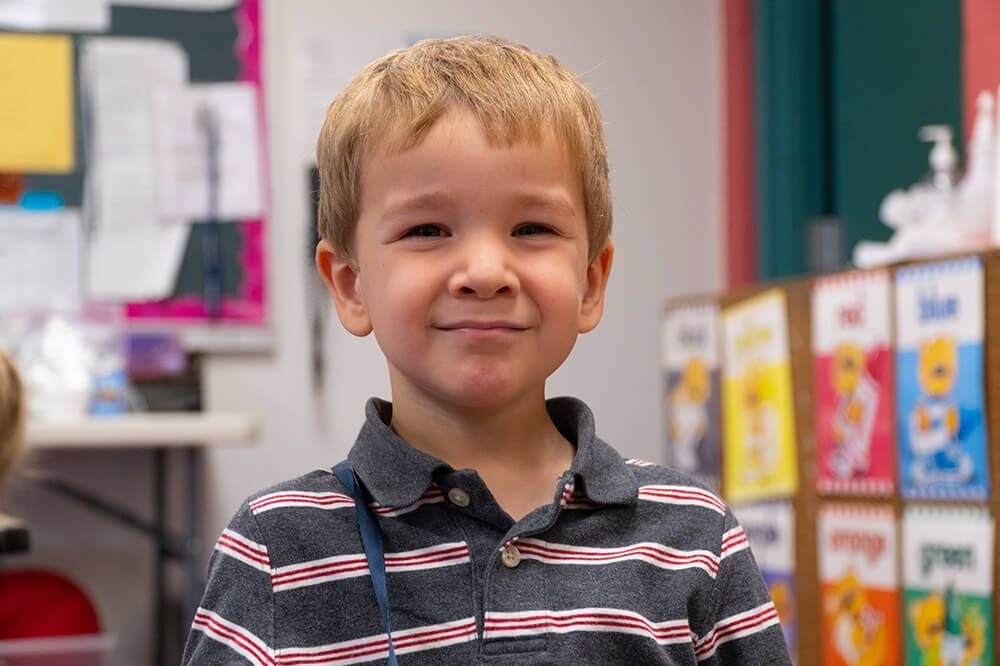 Catholic school preschool student in classroom