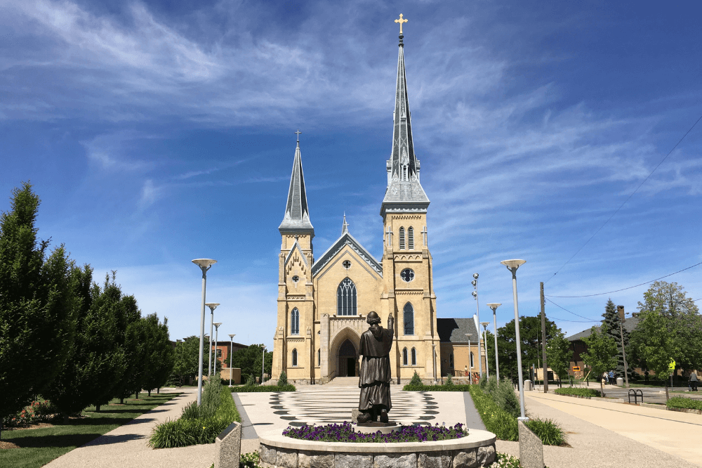 View of Cathedral of Saint Andrew from Bishop Baraga Walkway